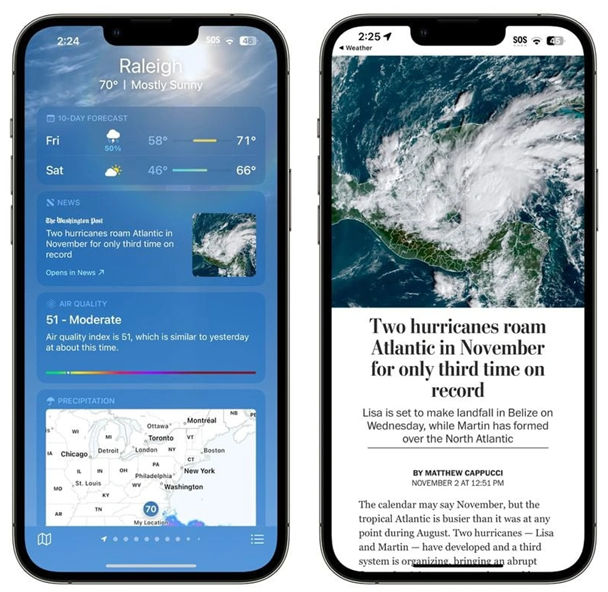 儋州苹果14维修分享iPhone 14手机如何看天气时顺带看新闻 