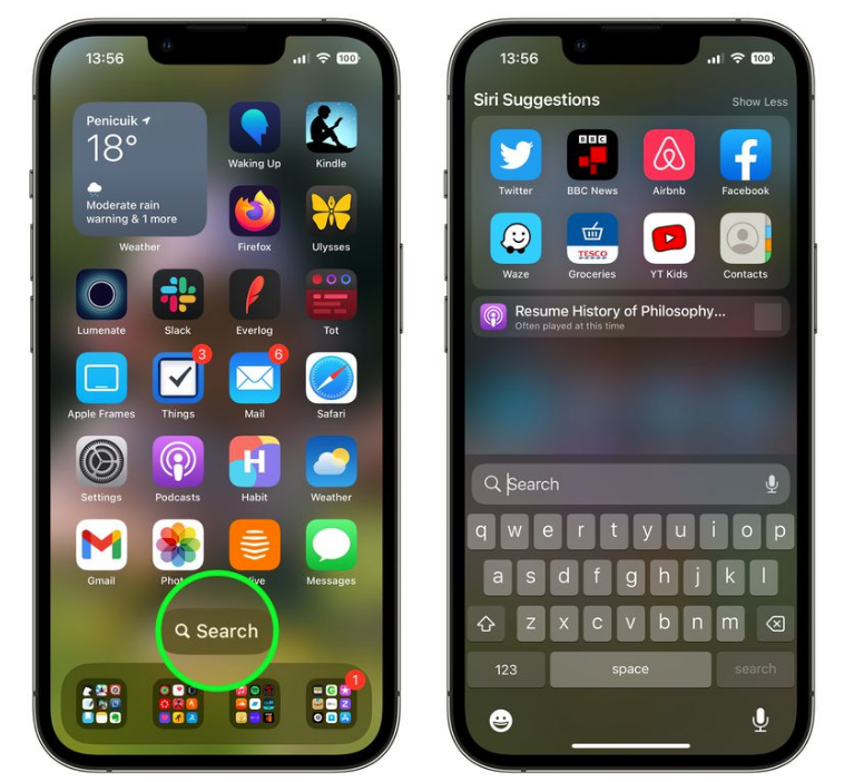 儋州苹果手机维修分享升级到 iOS 16 后，如何删除主屏幕上的搜索按钮 